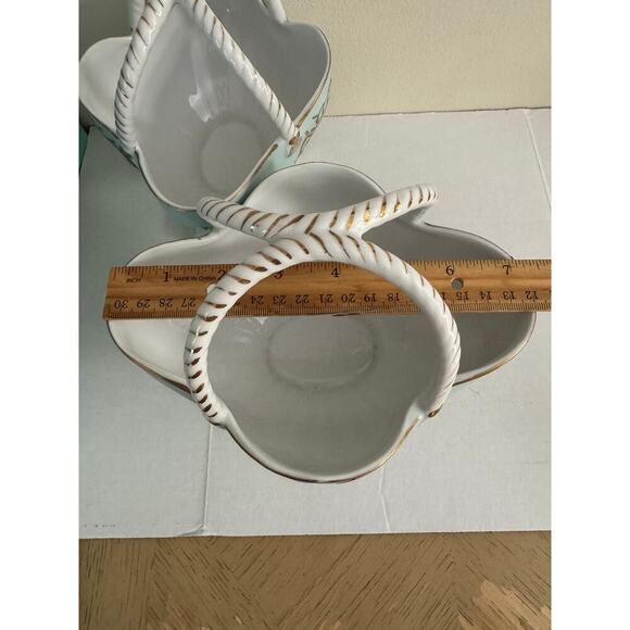 A Pair of Gold Plated Sea Green Porcelain Baskets, Trinket Dish, Decor Vintage - Picture 13 of 15